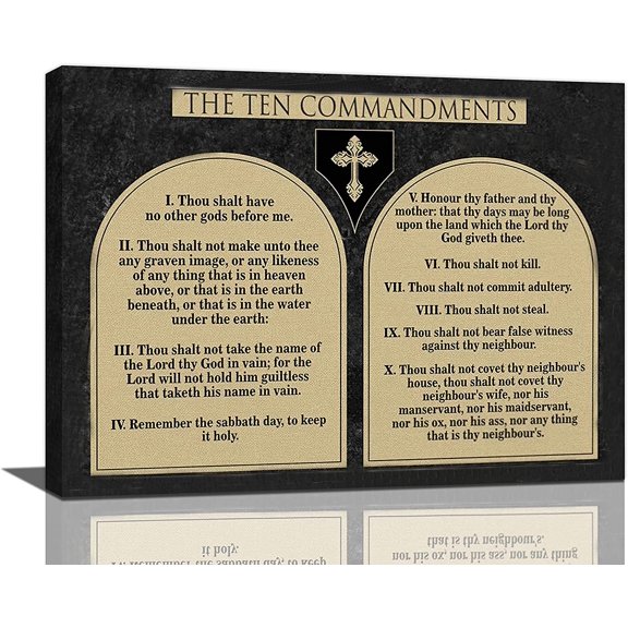10 Commandments Canvas Wall Art Christian Religious Vintage Ten Commandments Wall Decor God Bible Verses Poster Pictures Prints Motivational Modern Artwork for Home Living Room Bathroom 16x12