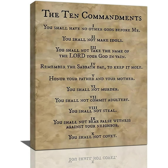 10 Commandments Canvas Wall Art Vintage Ten Commandments Wall Decor God Bible Verses Poster Pictures Prints Motivational Framed Modern Artwork for Home Living Room Bedroom Bathroom 12"x16"
