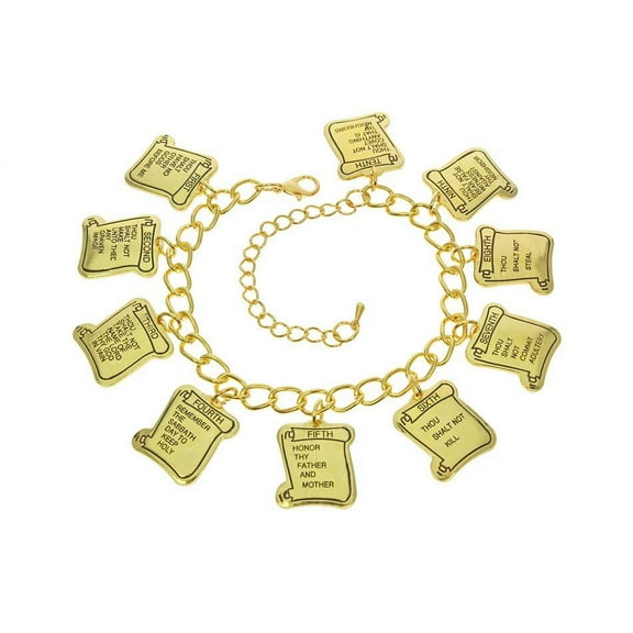 10 Commandments Gold Charm Bracelet - 10 Tablets