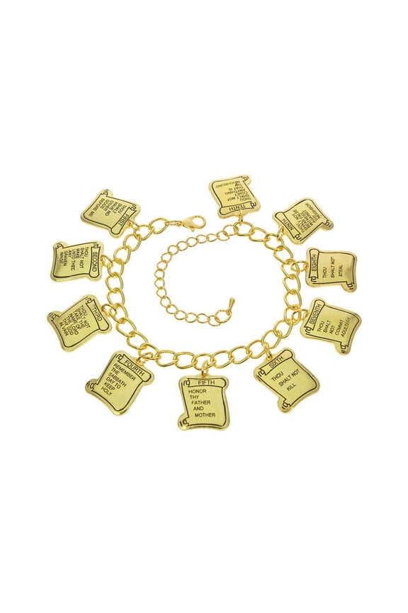 10 Commandments Gold Charm Bracelet - 10 Tablets