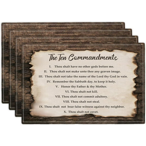10 Commandments Placemats Set of 4, Ten Commandments Christian Religious Bible Verse Place Mats Washable Double-Sided Table Mats for Kitchen Dining Room Home Party Indoor Decor 4 PCS 12x18 Inch