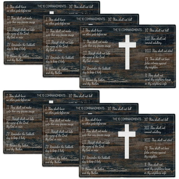10 Commandments Placemats Set of 6 Christian Religious Table Mats Washable Place mats for Home Party Indoor Kitchen Dining Table Decoration 12x18 Inch
