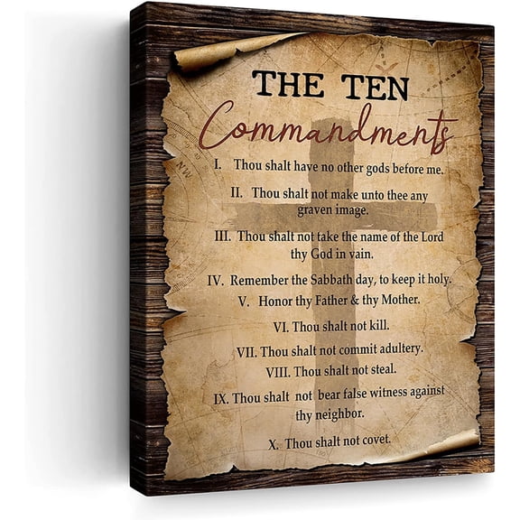 10 Commandments Wall Art, Bible Verse Canvas Print, Christian Religious Inspirational Quotes, Framed Artwork for Kids Bedroom, Bathroom & Church Decor"
