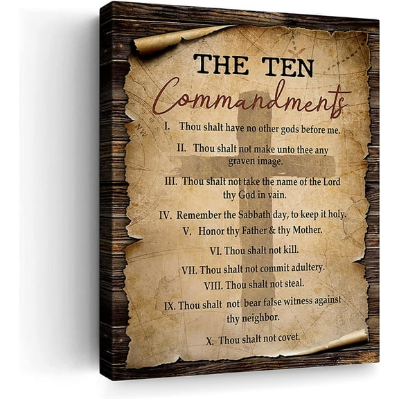 10 Commandments Wall Art Bible Verse Ten Commandments Canvas Pictures Wall Decor Christian Religious Inspirational Quotes Poster Framed Artwork Painting For Kids Bedroom Bathroom Church 12"X16"
