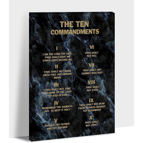 10 Commandments Wall Art Canvas, Inspirational Bible Verses Ten Commandments Wall Decor, Religious Scripture Wall Art for Christian Office Prayer Room Decor Wrapped Framed 12x18 Inch