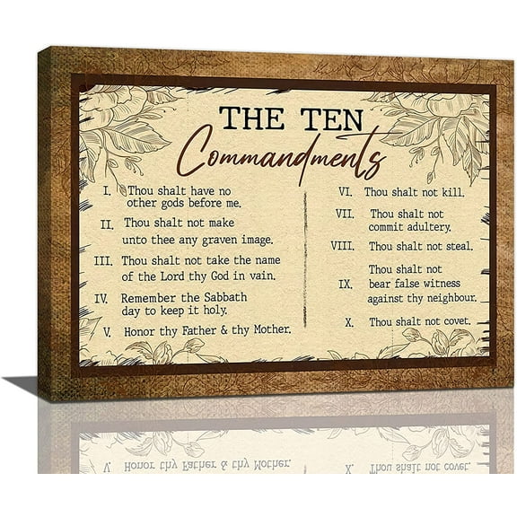 10 Commandments Wall Art Motivational Ten Commandments Wall Decor Christian Canvas Painting Bible Verse Vintage Pictures Positive Quotes Artwork for Office Living Room Framed Ready to Hang 12"x16"