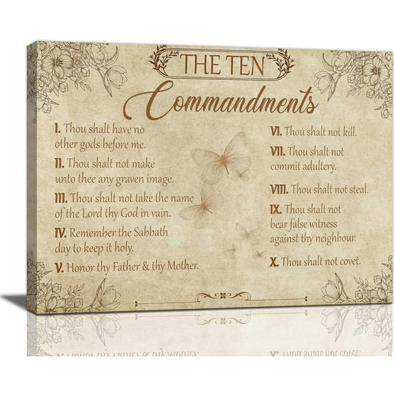 10 Commandments Wall Art Ten Commandments Canvas Prints Bible Verse Decor Scripture Artwork Vintage Christian Sign Christian Gifts Retro Religious Poster for Office Bedroom, 12''''x16''''