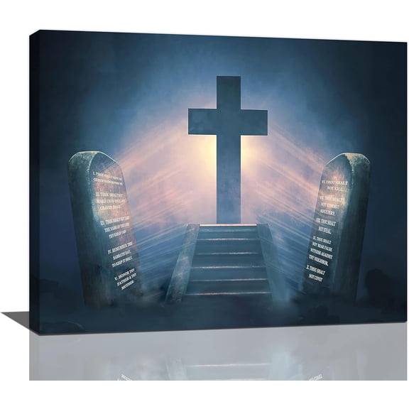 10 Commandments Wall Art Ten Commandments Pictures Wall Decor God Bible Verses Scripture Inspirational Quotes Canvas Prints Framed Modern Painting Artwork for Living Room Bedroom 20x16