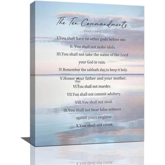 The 10 Commandments Wall Art Ten Commandments Wall Decor Bible Verses Pictures Christian Motivational Quotes Canvas Prints Painting Religious Decorations Framed Artwork for Bedroom 12"x16"