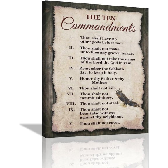 10 Commandments Wall Art Vintage Ten Commandments Pictures Wall Decor Christian Bible Verses Quotes Bald Eagle Canvas Painting Print Religious Scripture Artwork Framed for Living Room Bedroom 12"x16"