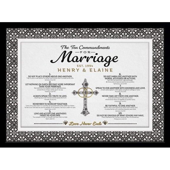 10 Commandments for Marriage | Personalized Anniversary Gift, Wall Decor - Style B Vintage