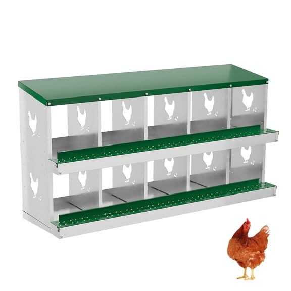 10 Compartment Chicken Nesting Box, Nesting Boxes for Chickens, Metal Chicken Laying Boxes with Perch, Secure Lid, Versatile Wall Mount or Free Standing for Hens