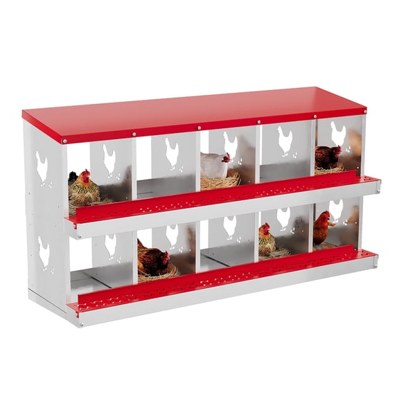 10 Compartment Metal Chicken Nesting Box for Chicken Coop, Heavy-Duty Galvanized Steel Egg Laying Boxes without Bracket Legs, Roll-Away Design for Easy Collection & Cleaning, Red