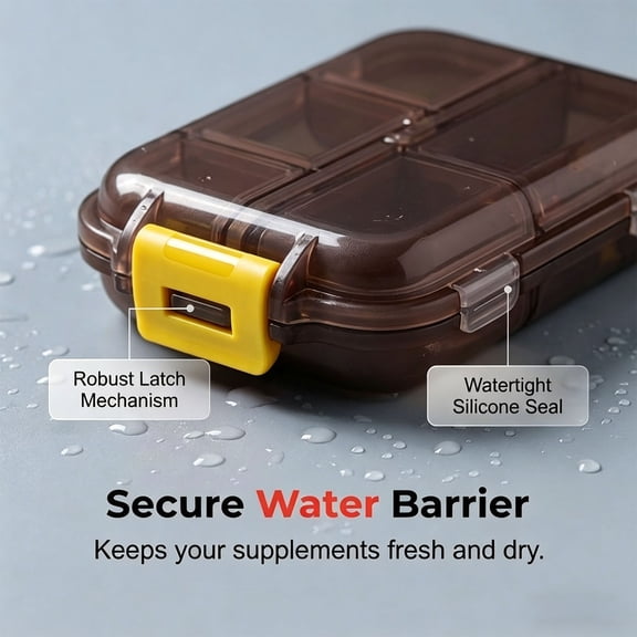 10 Compartment Travel Pill Organizer Compact Medication Dispenser Container