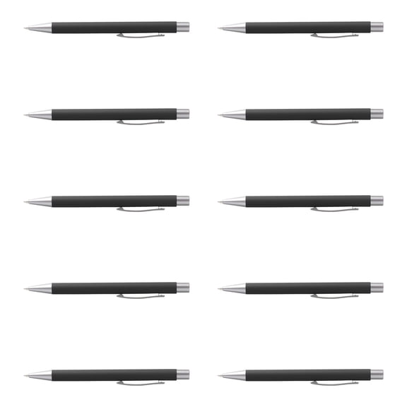 10 Cordova Rubber Coated Metal Pens Pack - Smooth Writing, Push Action, Black Ink - Black