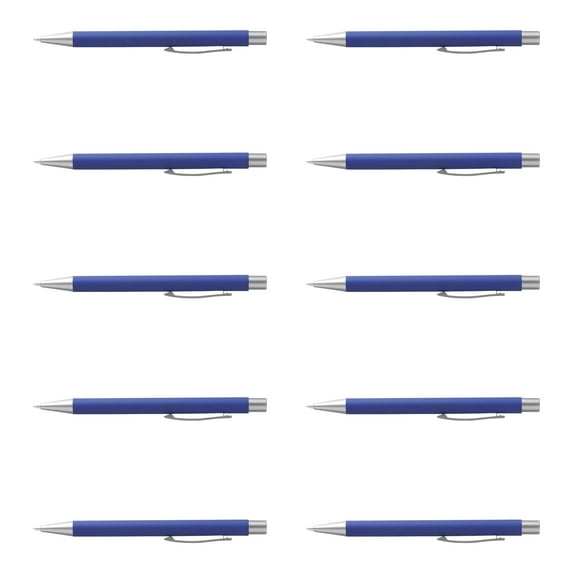 10 Cordova Rubber Coated Metal Pens Pack - Smooth Writing, Push Action, Black Ink - Navy Blue