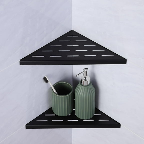 10" Corner Shower Shelf, 2-Pack Bathroom Shelves for Tile Walls, SUS304 Stainless Steel Recessed Shower Shelf, Grout in Corner Organizer Shelves, Matte Black