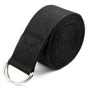 10' Cotton Yoga Pose Support Strap, Metal D Ring, Black