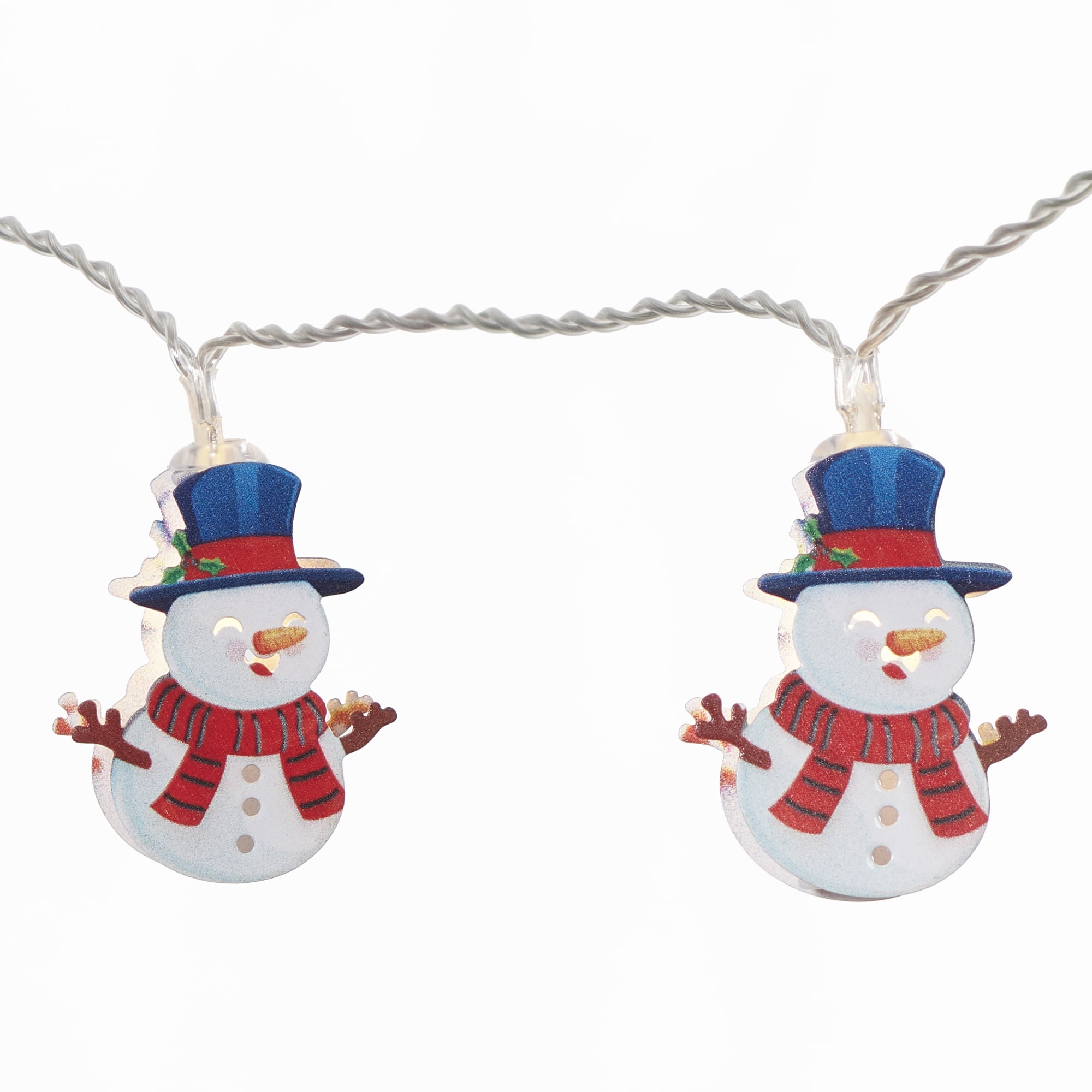 10Count BatteryOperated Cool White LED Lights with Metal Snowmen