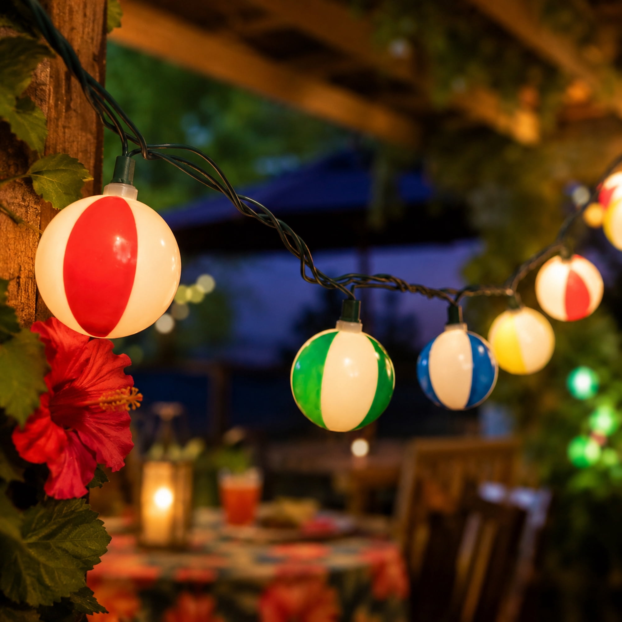Northlight Beach Ball Indoor Outdoor Patio Light Set - Multicolor - 6' Green Wire - 10ct