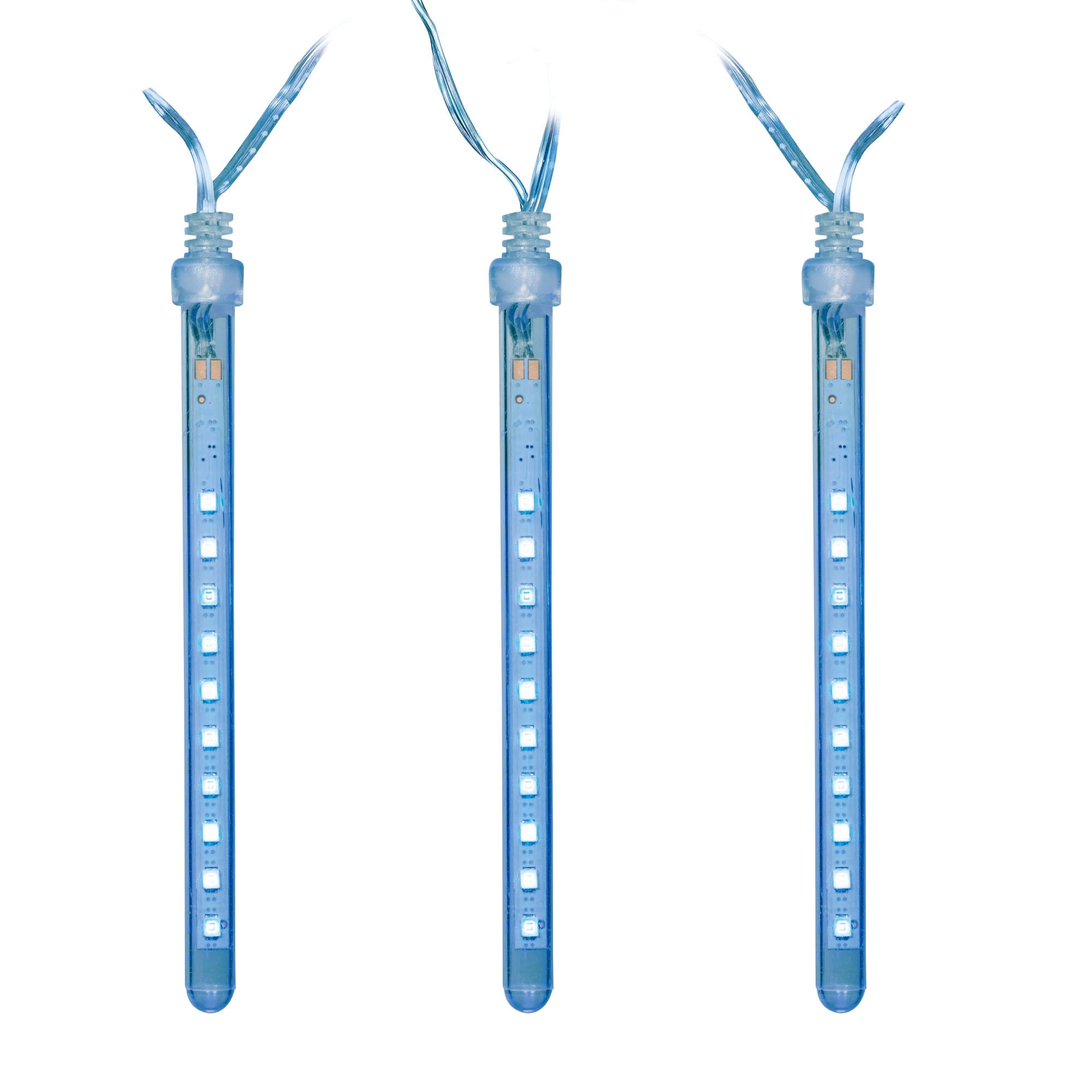 10Count Blue LED Dripping Mini Icicle Christmas Lights on Transparent Wire, 14.2', Holiday Time