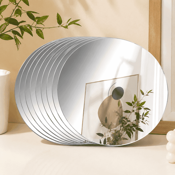 10 Count Round MirrorS Centerpieces Tray 8 Inch Silver Acrylic Sheets for Wedding Centerpieces, Birthday Decor, and DIY Craft Projects