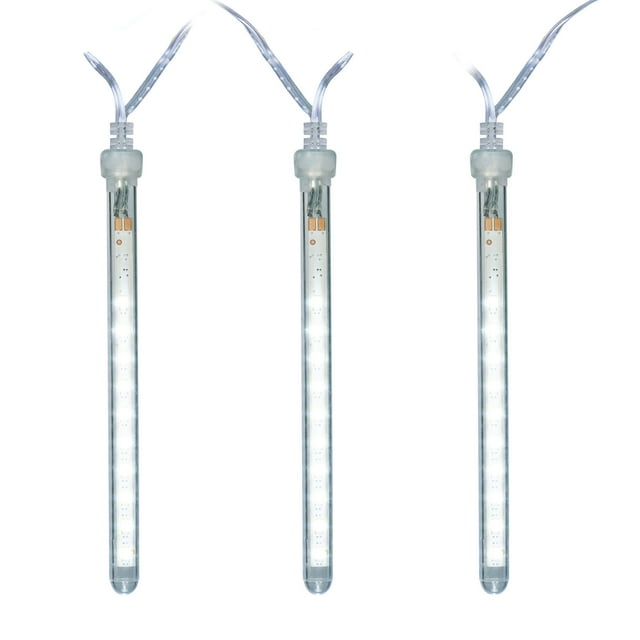 10-Count Cool White LED Dripping Mini Icicle Christmas Lights on Transparent Wire, Holiday Time