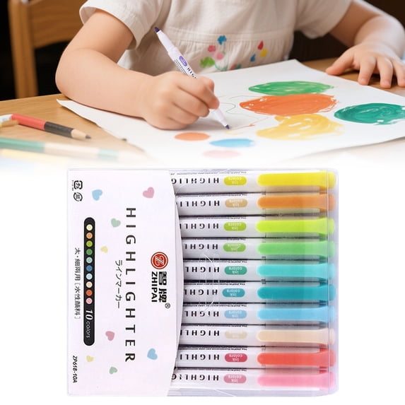 10 Count Dual-Tip Highlighters, Pastel Colors Fine & Bold Tip, Quick-Dry Non-Bleeding Highlighter Markers for Journaling,Classroom,Office,Notes(10 Colors Highlighters)