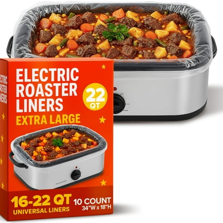 10 Count Extra Large Roaster Liners, Fits 16–22 Qt Oval Roasters, Disposable Rip-Resistant Cooking Bags for Slow Cookers, with Gusset