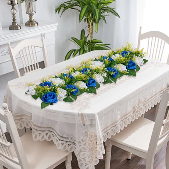 10 Count Faux Flower Ball Bouquet - Blue and White Roses, 19.6 x 8.6 Inch Artificial Floral Centerpiece for Wedding Tables and Home