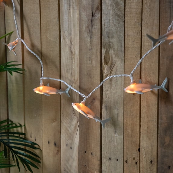 10-Count Gray and White Shark Patio Light Set 5.75ft White Wire