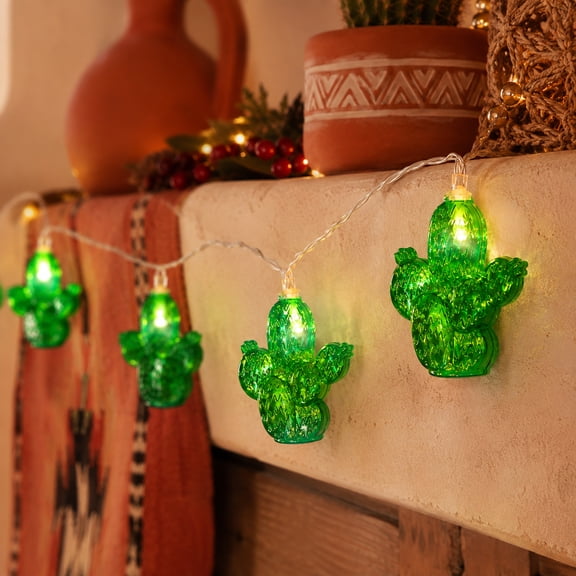 Northlight 10ct Battery Operated Prickly Pear Cactus Summer LED String Lights Warm White - 4.5'