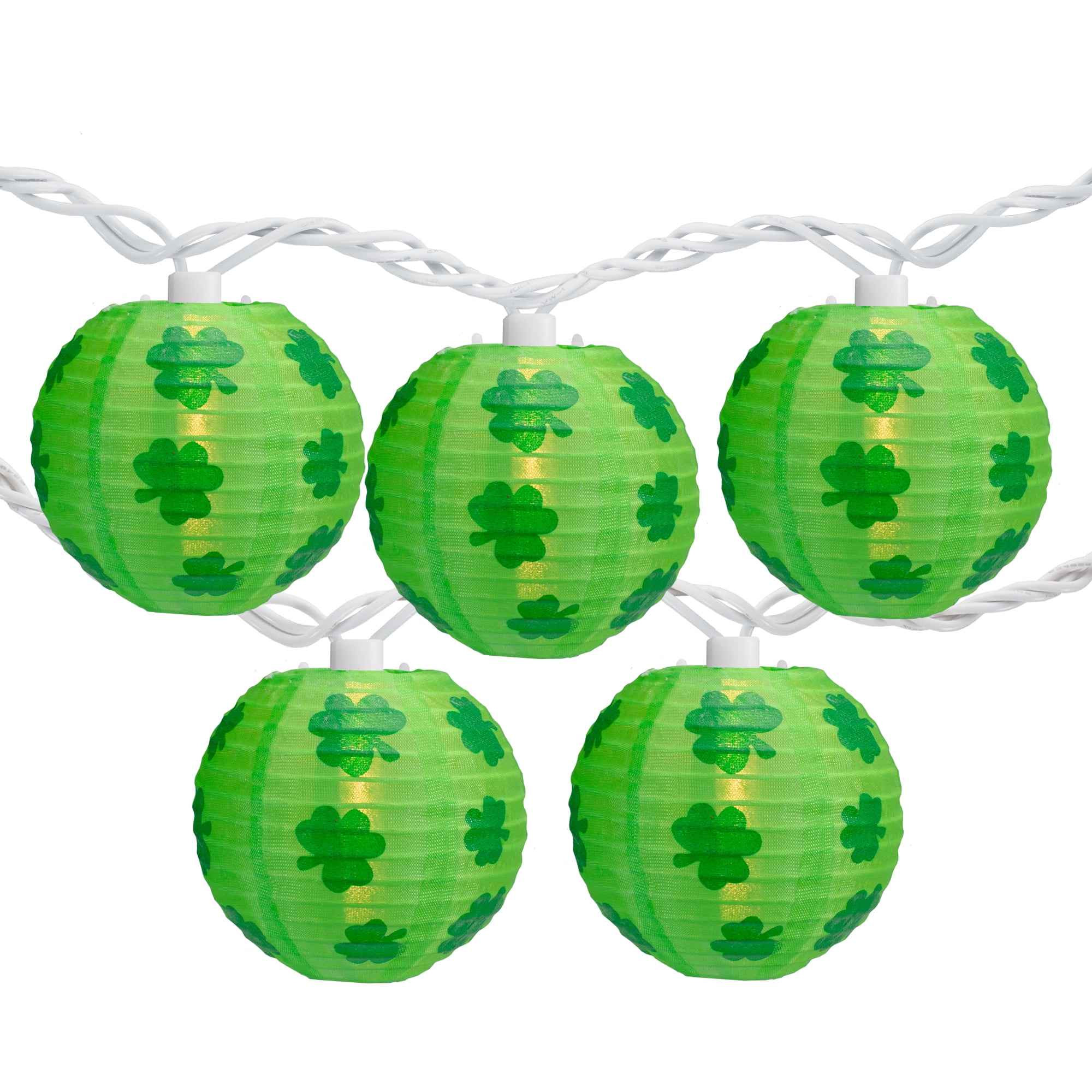10-Count Green Shamrock St. Patrick's Day Paper Lantern Lights Clear Bulbs