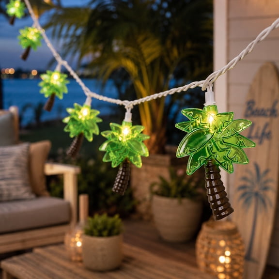 Northlight Tropical Palm Tree Indoor Outdoor Patio Light Set - 7' White Wire - 10ct