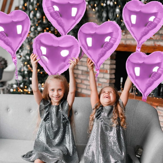 10 Count Heart Foil Balloons for Valentine's Day - Birthday Wedding Party Decorations Kit with Ribbon Purple