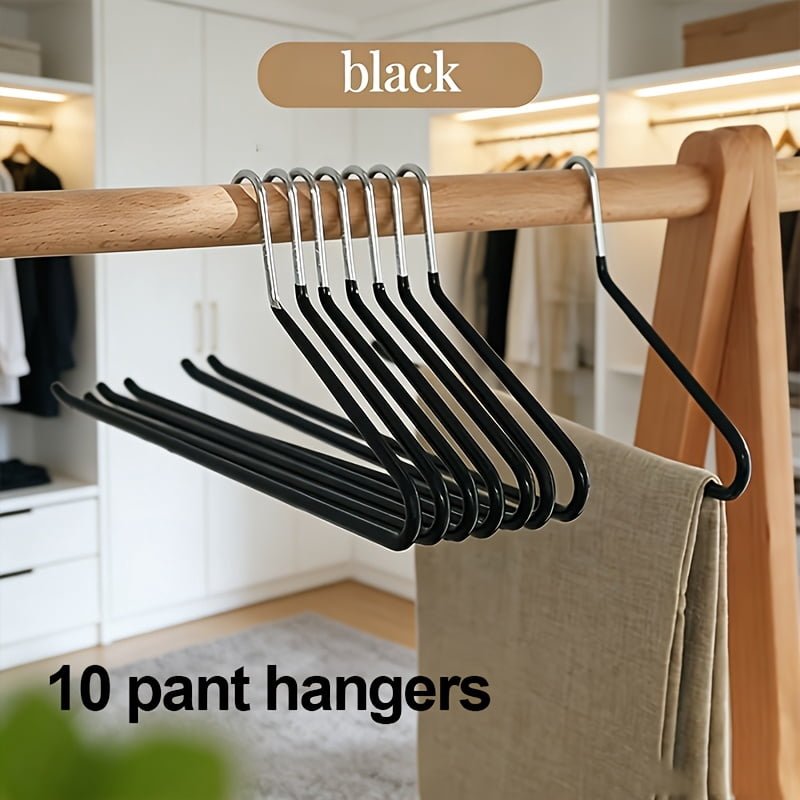 10 Count Heavy Duty Non-Slip Metal Trouser Hangers, Reverse Goose Open ...