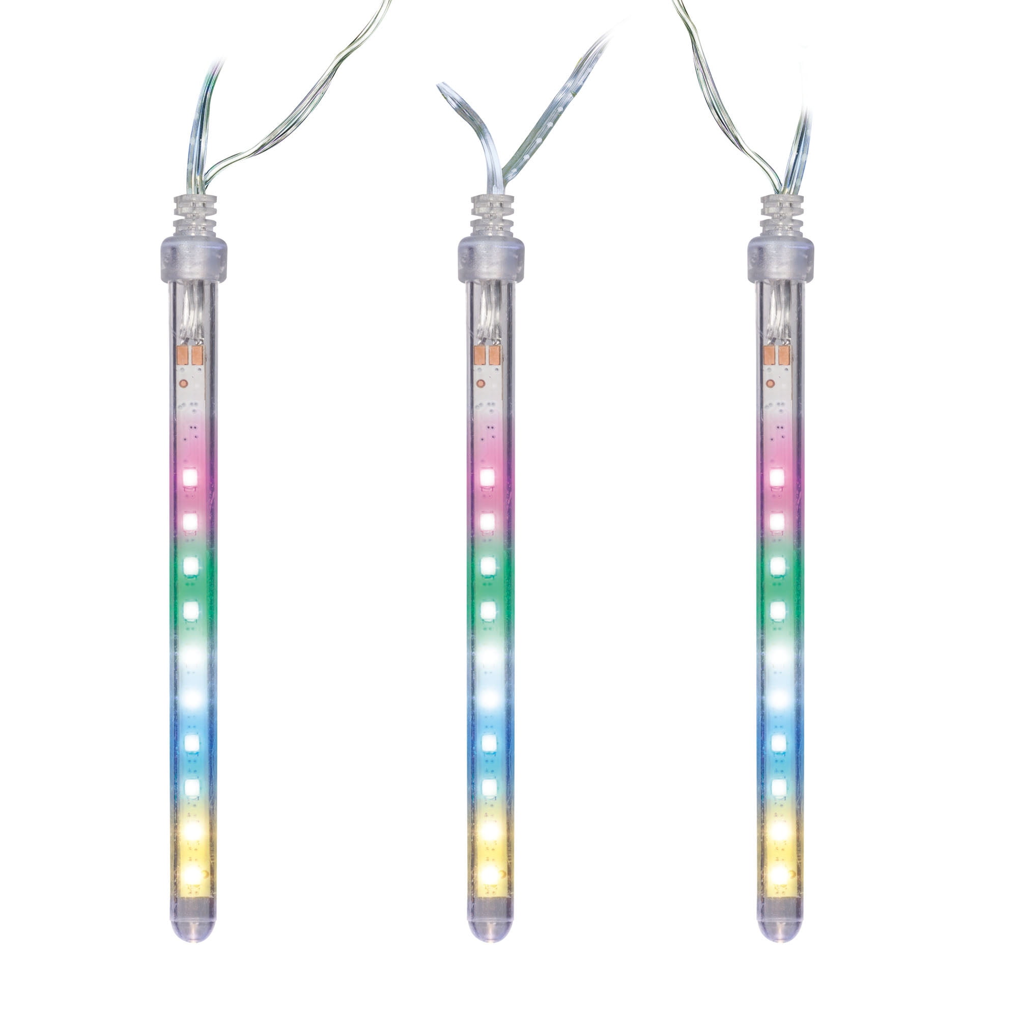 10Count Multicolor LED Dripping Mini Icicle Christmas Lights on Transparent Wire, Holiday Time
