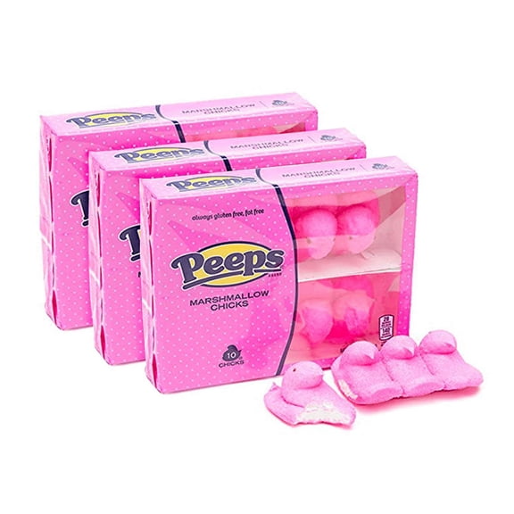 10 Count Peeps Pink Chicks Marshmallows, Candy Easter Basket Stuffer, Pack of 3