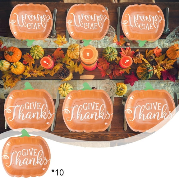 10 Count Pumpkin Paper Plates Fall Disposable Plates 9 Inch Thanksgiving Harvest Orange Party Dinner Plate for Autumn Holiday Catering Events Dinning Party Favors