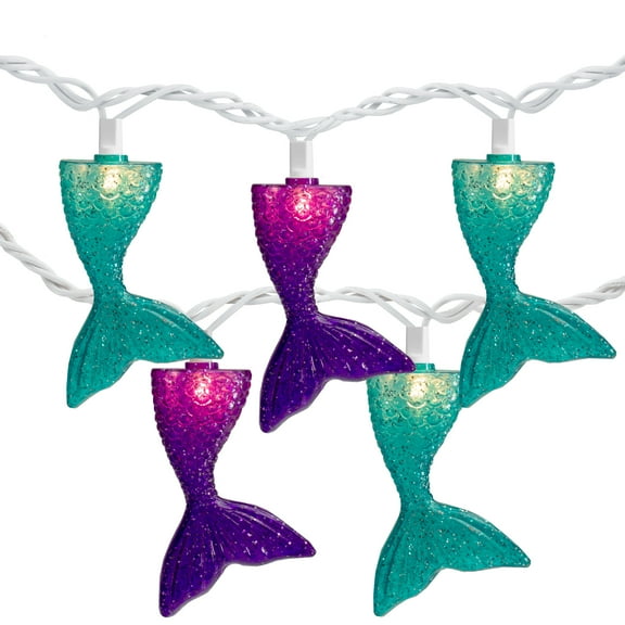10-Count Purple and Blue Mermaid Tail Patio Light Set 5.75ft White Wire