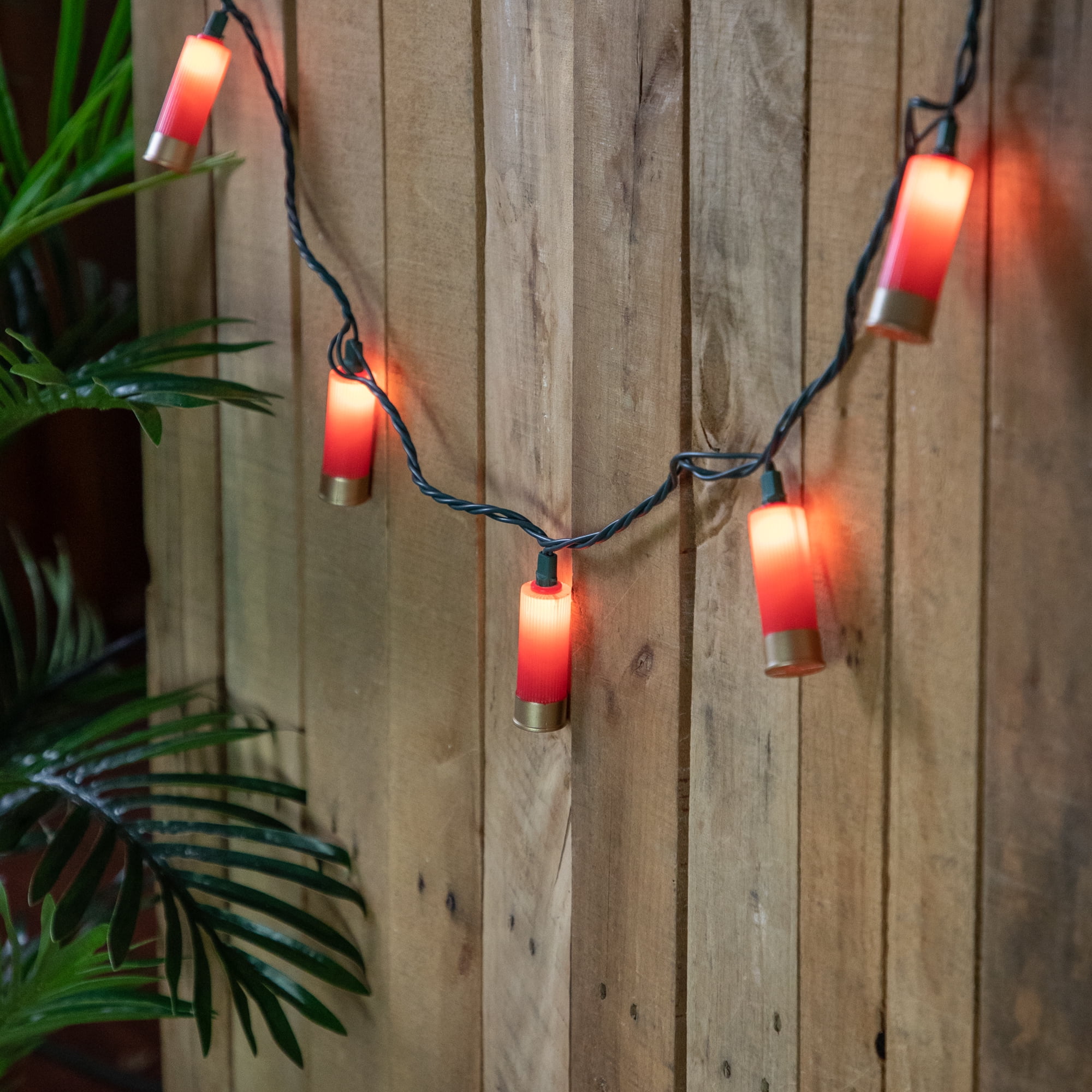 10-Count Red and Gold Shotgun Shells Patio Light Set 5.75ft Green Wire