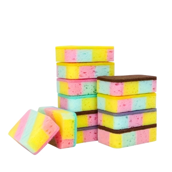 10-Count Scrub Sponges Kitchen Sponge Heavy Duty, Cellulose Sponges with Scouring Pads Dual-Sided for Kitchen and Household Use