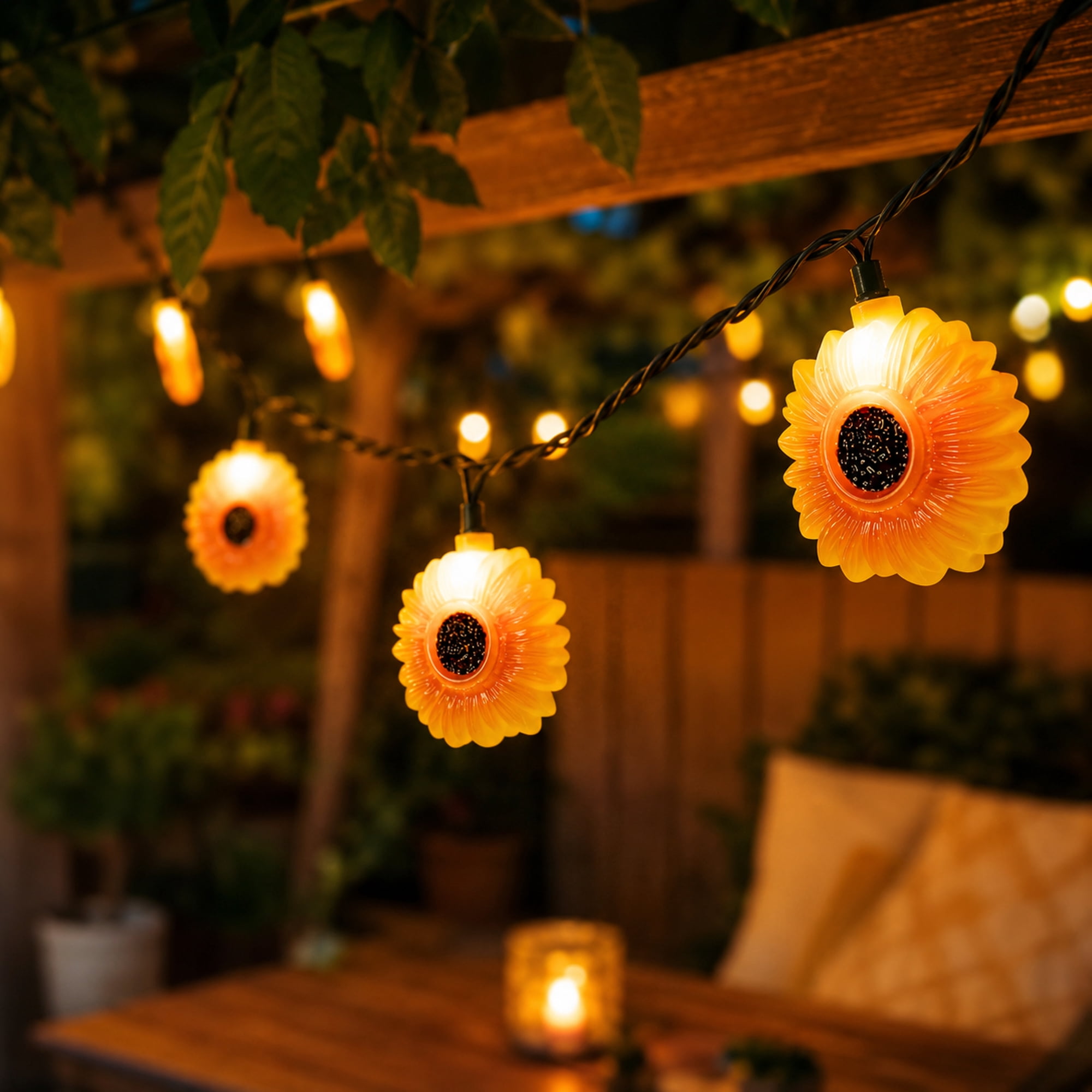 Northlight Sunflower Indoor Outdoor Patio Light Set - 6' Green Wire - 10ct