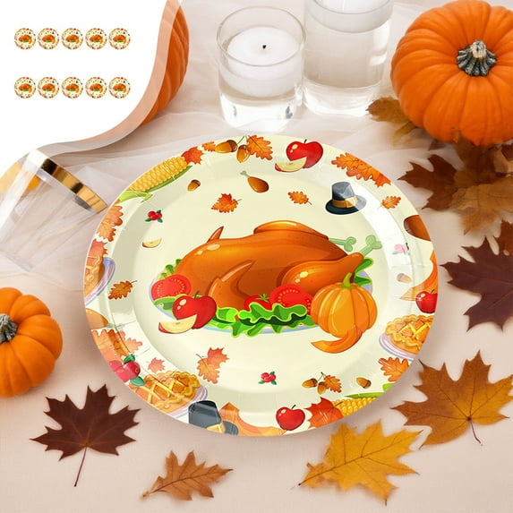 10-Count Thanksgiving Paper Plates 10 Inch - Pumpkin & Leaf Disposable Party Supplies for Fall Harvest Dinner, Eco-Friendly Tableware Multicolor
