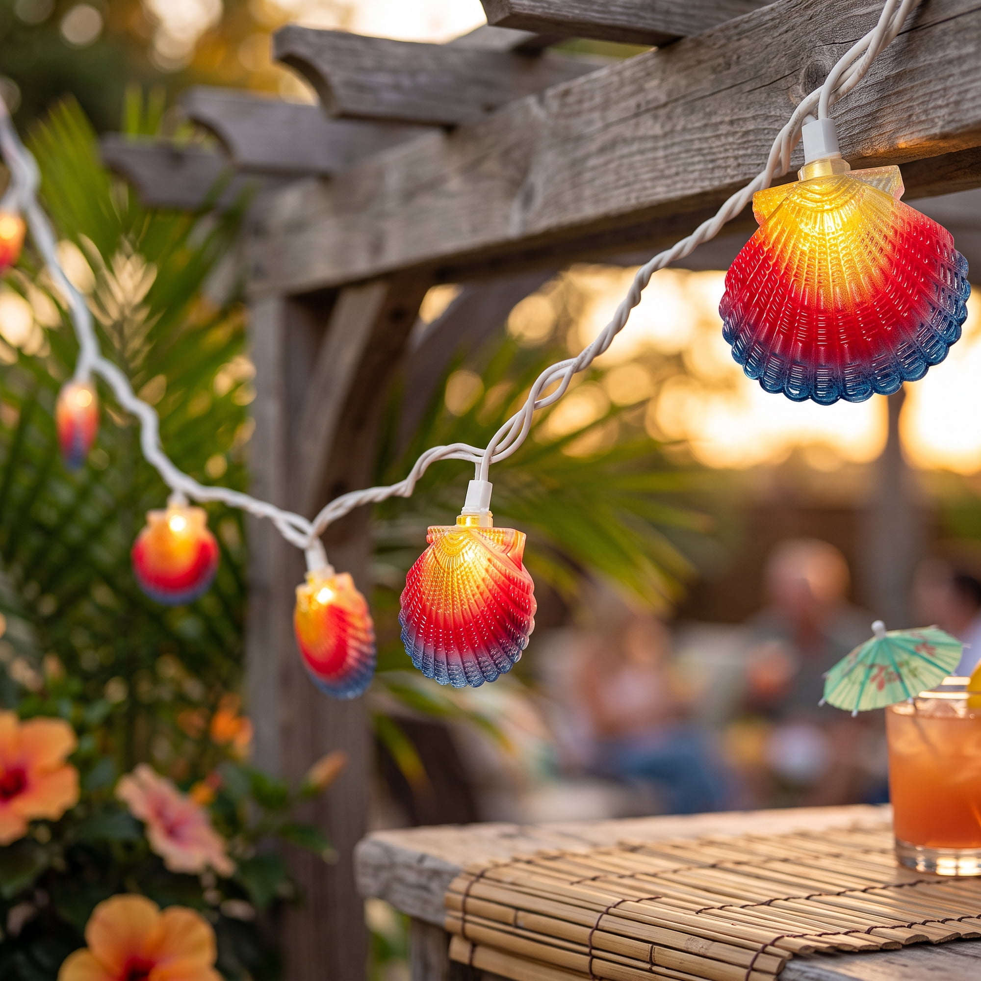 Northlight Seashell Indoor Outdoor Patio Light Set - Multicolor - 7.5' White Wire - 10ct