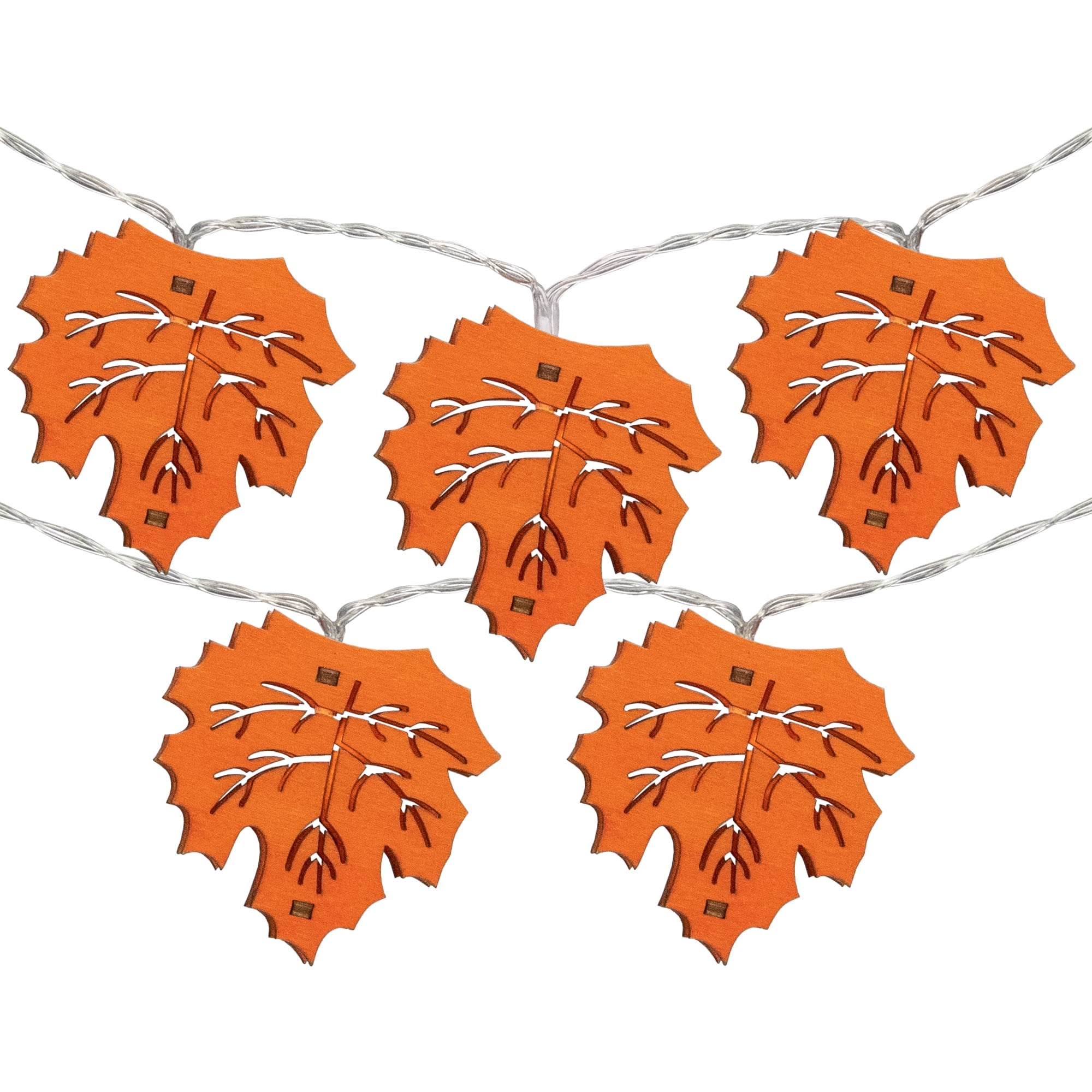 10-Count Warm White LED Thanksgiving Wooden Leaves Fairy Lights 5.5' Copper Wire