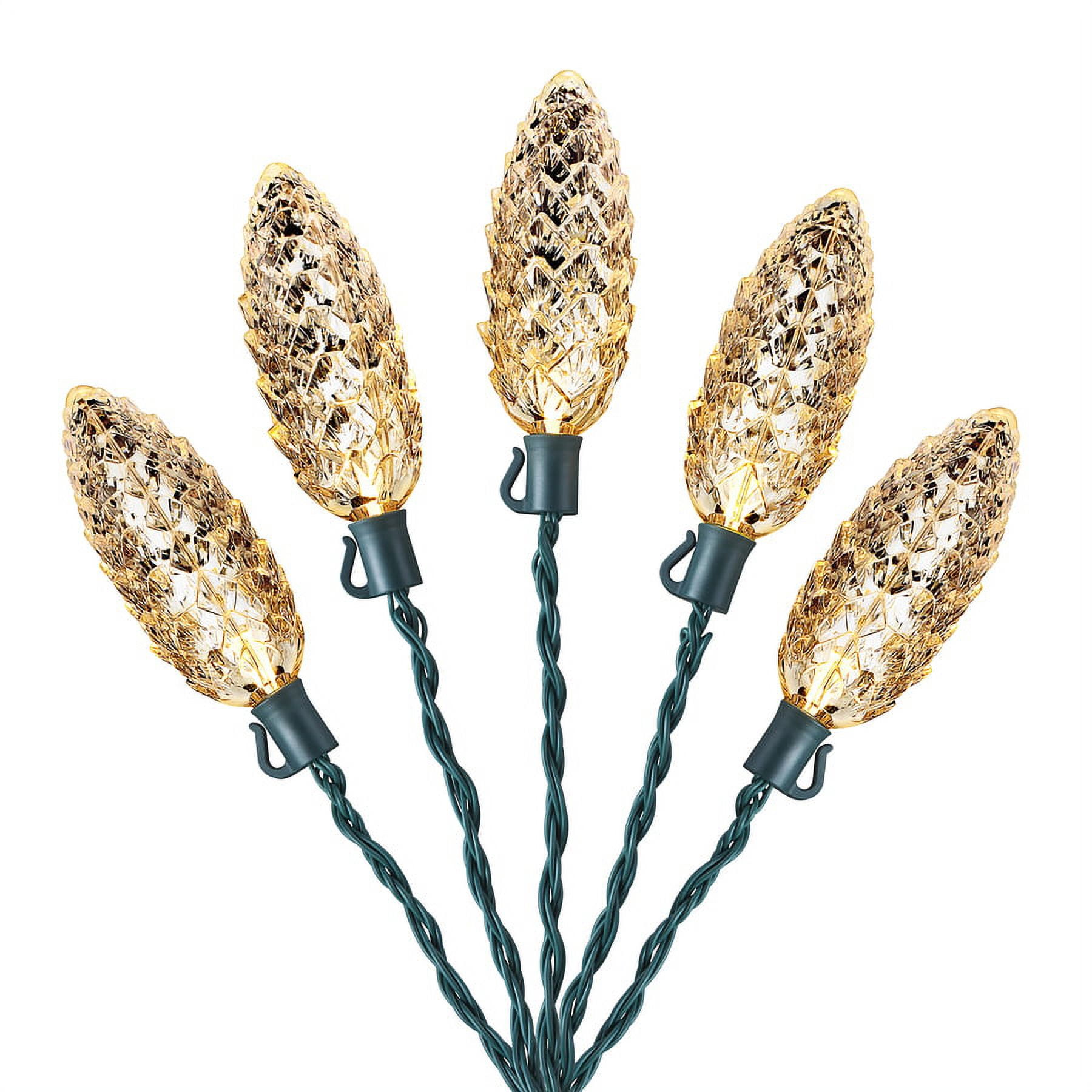 10 Count Warm White Pinecone Christmas Lights with 3 Functions and