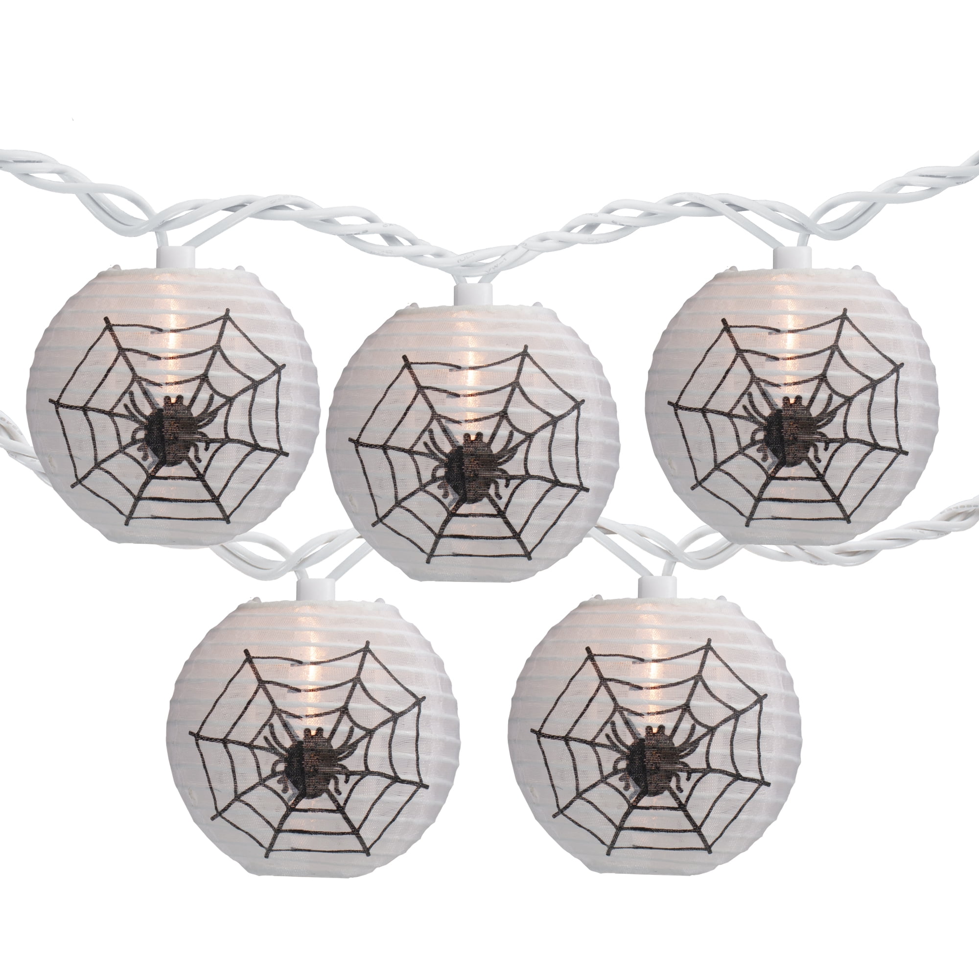 10-Count White Spider in Web Paper Lantern Halloween Lights Clear Bulbs