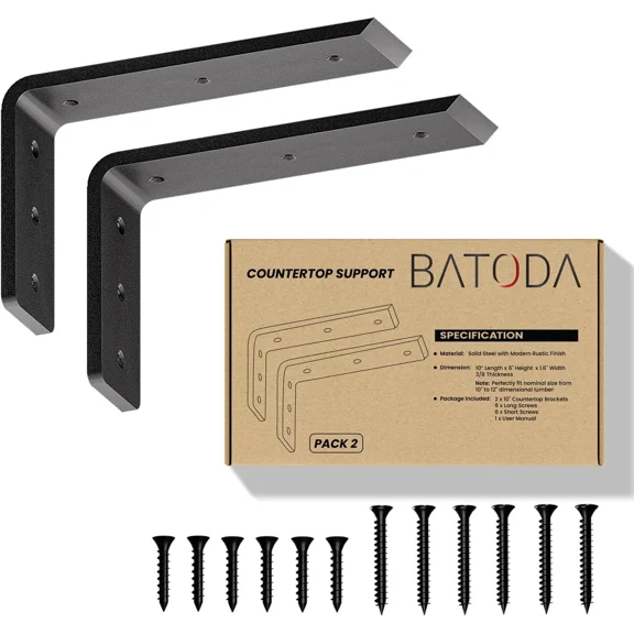 10 Countertop Support Brackets (2 Pcs) for Granite - Heavy Duty L Shelf Bracket