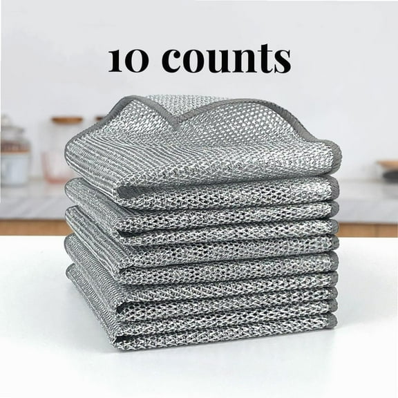 10 Counts Dishwashing RagsMultipurpose Non-Scratch Wire Dishcloths for Kitchen CleaningReusable Wire Cleaning Cloths for Kitchen, Sinks, Wet and Dry Use, Pots, and Pans